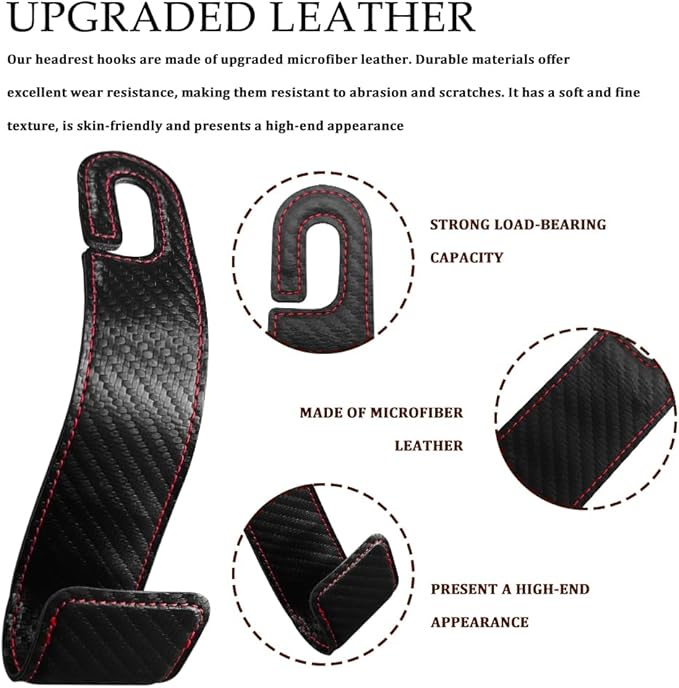1PCS Purse Holder for Car, Purse Hook for Car, Leather Headrest Hooks for Automotive Back Seat, Auto Accessories Back Seat Organizer Hook for Grocery Bag Handbag Coat (Carbon Fiber, 1PCS)