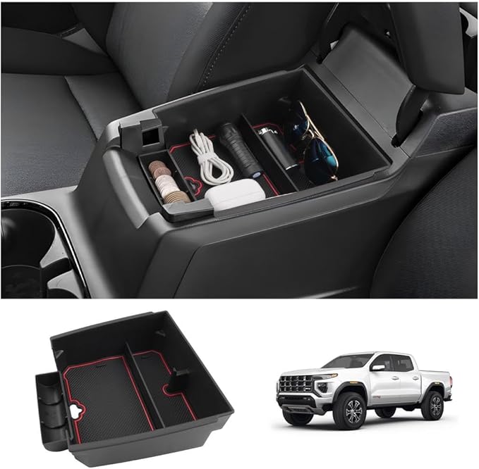 LUWU Center Console Organizer for 2023 2024 2025 2026 Colorado & GMC Canyon Accessories Armrest Console Storage Box Glove Organizer Tray ABS Material for Canyon Interior Accessories (Red)