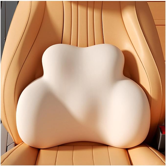 Car Lumbar Support Pillow for Skoda Enyaq iV 5seats 2024 Memory Foam Back Support Cushion Breathable Car Seat Lumbar Pad Accessories,Beige