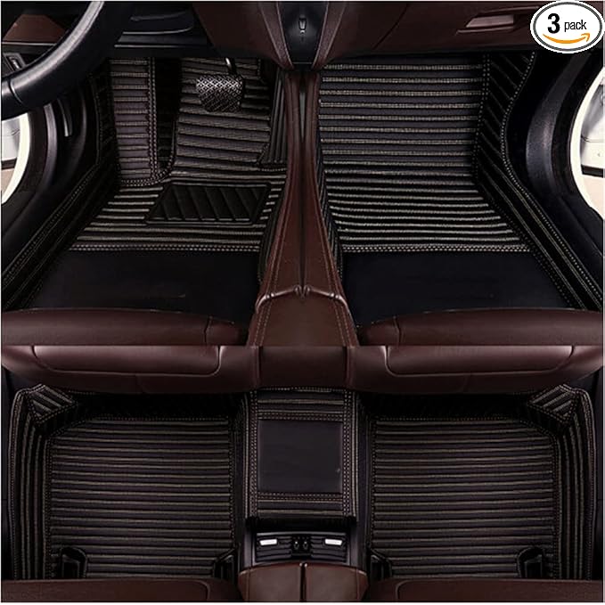 KaiLaiCarCustom Automotive Car Floor Mats for 99.99% Sedan SUV Sports Car Men Women Protection Full Coverage Pads Anti-Slip Leather Floor Lining (Black Beige Strip, B- Long Stripes)
