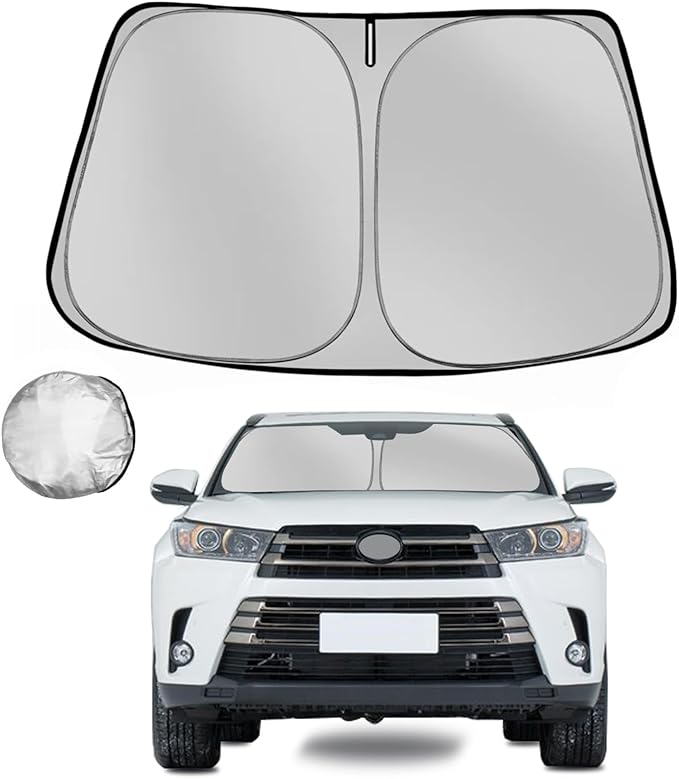 Fonowka Windshield Sun Shade for 2014-2019 Toyota Highlander SUV Foldable Sun Sunshade for Car Front Window Blocks UV Rays and Heat Automotive Interior Protector Custom Fit Accessories