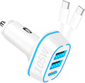 105W USB Car Charger 3-Port for Family Travel, PD 45W & QC3.0 30W Super Fast Charging for Multiple Devices, Cigarette Lighter with MFi Certified Carplay Cable Fast Charger for iPhone iPad