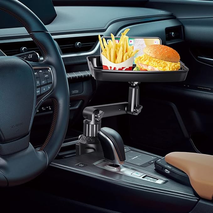 Cup Holder Tray Table, 360º Adjustable Car Drink Holders Tray, Stretchable Car Food Tray Coffee Table Stand with Phone Holder Fits for Vehicle,Boats,Golf,Golf Cart(Color:Black)