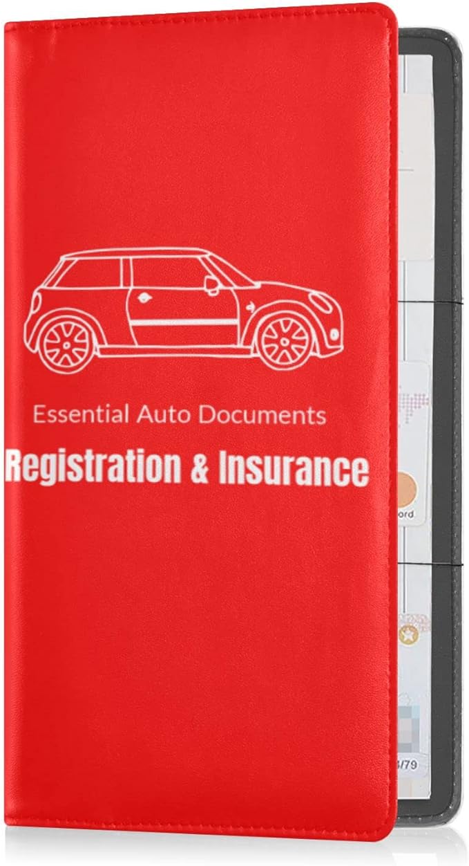 Caihoyu Custom Car Registration and Insurance Card Holder Personalized Leather Glove Box Organize Men Women Wallet Accessories Case for Cards, Essential Document Driver License Red