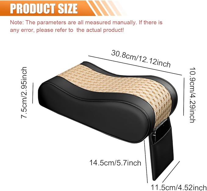 Car Armrest Cushion, Memory Foam Auto Center Console Armrest Pillow Pad with Storage Bag, Breathable Leather Car Middle Console Protective Pad with Phone Holder Relieve Elbow Pressure (Beige)