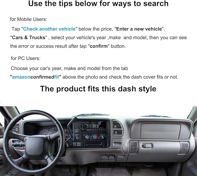 Yiz Dash Cover Mat Fit for 1997-2000 Chevy Chevrolet Silverado/GMC C1500 C2500 C3500 K1500 K2500 K3500, 1997-99 GMC Yukon/Chevy Tahoe Suburban,Dashboard Cover Pad Carpet Protector(97-98 Navy Blue)Y57