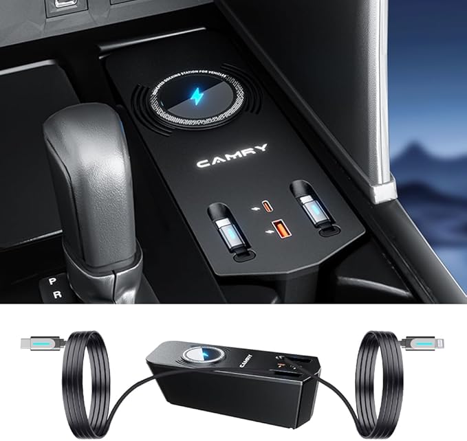 Car USB Hub Docking Station for Toyota Camry 2025 2026 Type-C Fast Charger Auto Interior Centre Console Accessories Cigarette Lighter Decoration Phone Wireless Charging Adapter