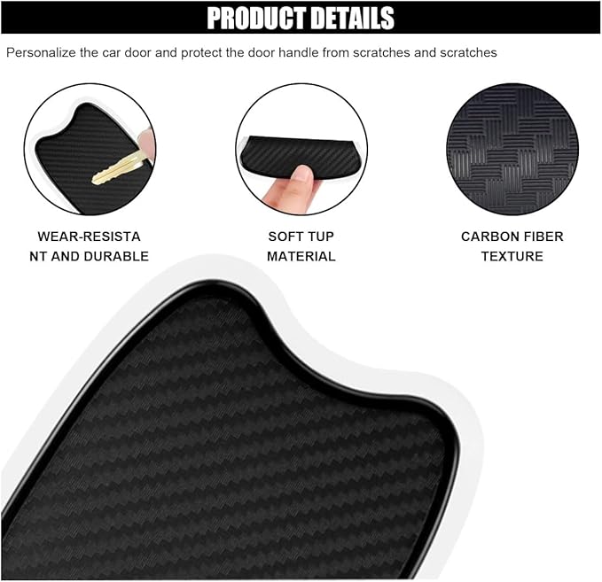 4PCS Car Scratch Protectors, TPU Carbon Fiber Door Bowl 3D Traceless Sticker, Paint Cover Guard Pad, Universal Door Handle Protective Film for Most Cars (Small)