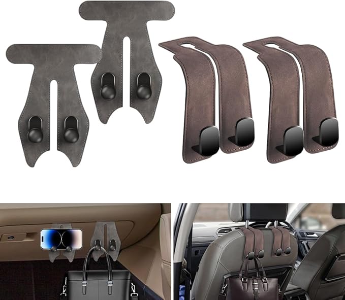 NHHEO Car Hook for Headrest Co-Pilot Glovebox 4 Pcs Universal Vehicle Bag Umbrella Handbag Coat Hooks(Gray)