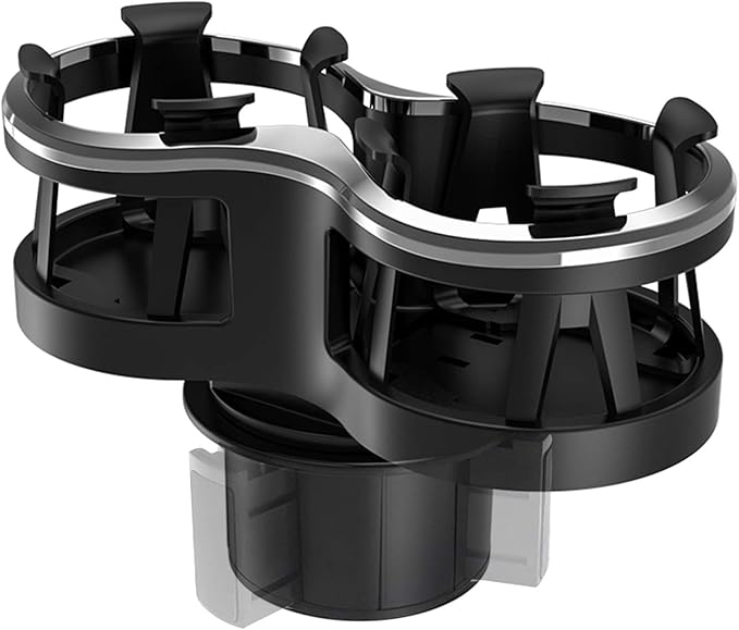 Car Cup Holder Extender with Adjustable Mounting Base - Cup Slot 1-2 Splitter Expander Organizer Fits Vehicle Boat Truck RV Holds Standard Drinks Water Bottles