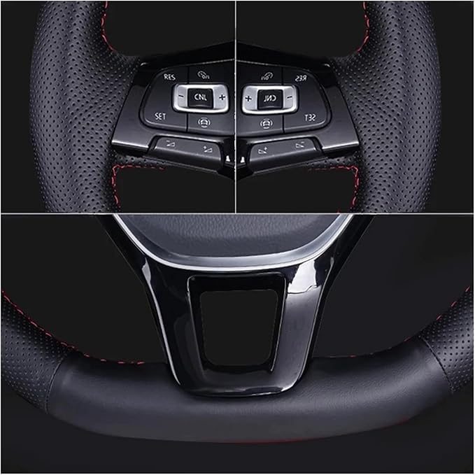 PU Leather Car Steering Wheel Cover for 2009-2017 Corsa (D) & Corsa (D) (3-Spoke) - Enhanced Grip & Comfort(Red Thread)