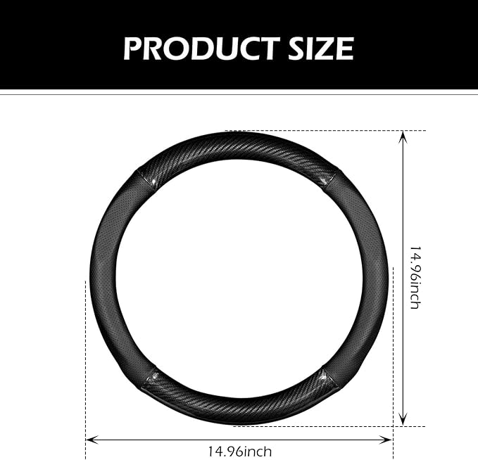 Car Carbon Fiber Steering Wheel Cover, Round Anti-slip Breathable Steering Wheel Protector, Four-season Interior Accessory, Universal for Most Cars (Black #Round)
