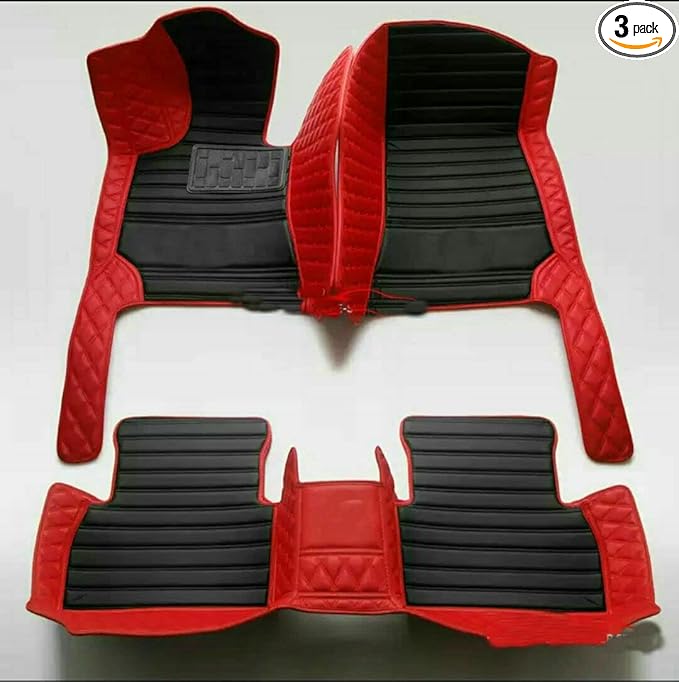 Custom Car Floor Mats Fit 96% Car Model Luxury Leather Waterproof Anti-Skid Full Coverage Liner Front Rear Mat/Set (Red Black Stripe)
