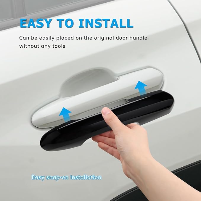 DLOVEG Upgraded Snap-on Door Handle Cover Compatible for 2019-2024 2025 Toyota Rav4 Accessories for Highlander 2020-2024 2025 No Adhesive Black Handle Protectors Glossy Black
