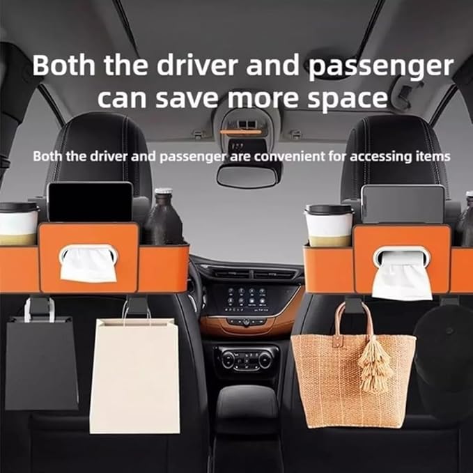 4-in-1 Car Backseat Organizer, Multifunctional Car Seat Back Storage Box with Cup Holder Headrest Hook, Universal Cars Organizer Back Seat for Hold Phone,Snacks, Drinks, Handbag (Black)