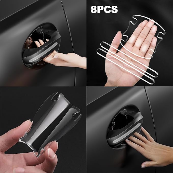 8PCS Car Door Handle Protector, Waterproof Anti-Scratch Transparent Bowl Door Side & Rear View Mirror Paint Protection Film, Automotive Trim Guard Invisible Stickers, Universal Fit