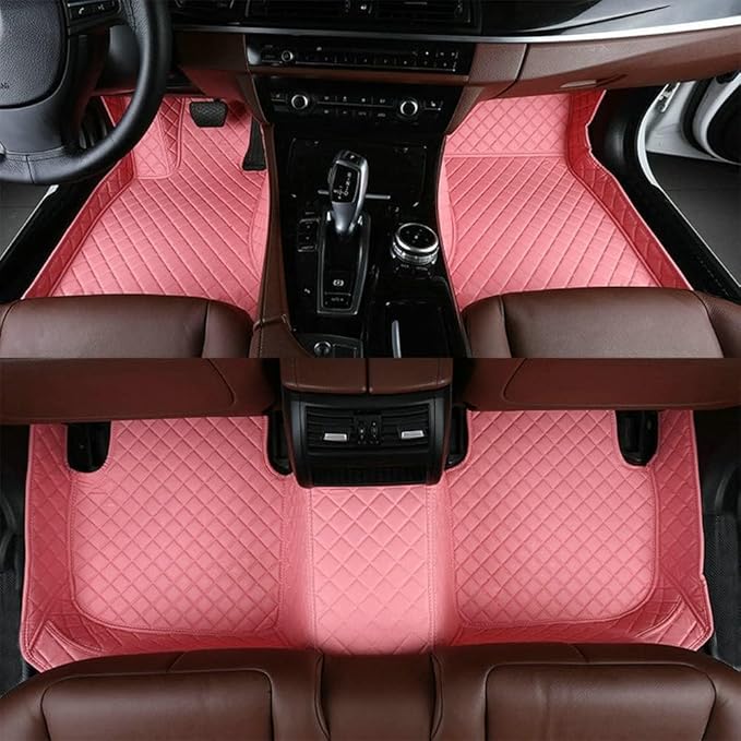 Custom Making Car Floor Mats Compatible for 2000-2025 All Mode Sedan SUV Sports Car Full Coverage Cute Pads Protection Non-Slip Leather Floor Liners (Pink)