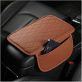 Car Center Console Cover, Leather Vehicle Armrest Seat Box Pad Cushion with 2 Storage Bags, Automotive Interior Arm Rest Protector Accessories, Universal for SUV, Sedan, Truck (Brown)