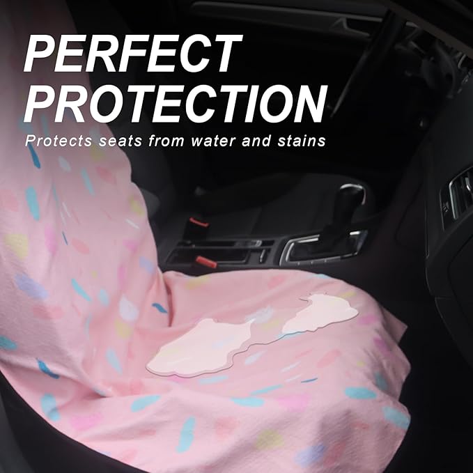 nbnhxnff Sweat Towel Car Seat Cover Protector Front Seats for Gym Workout, Running, Swimming, Beach and Hiking, Waterproof Universal Seat Cover for Car, Trucks, Van & SUV (Pink Drops, 1pcs Front Seat)