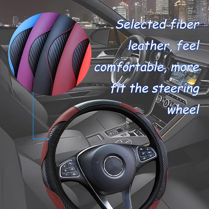 Car Steering Wheel Cover, 15 Inch Carbon Steering Wheel Cover, Breathable Anti-Slip Steering Wheels Accessories for Men Women, Car Interior Accessories for Most Cars