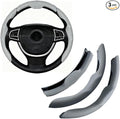 Car Steering Wheel Cover, Nappa Leather 15 Inch Snap-On 3PCS Set Vehicle Steer Wheel Wrap Protector, Non-Slip Automotive Interior Protection Accessories, Universal Fit (Gray)