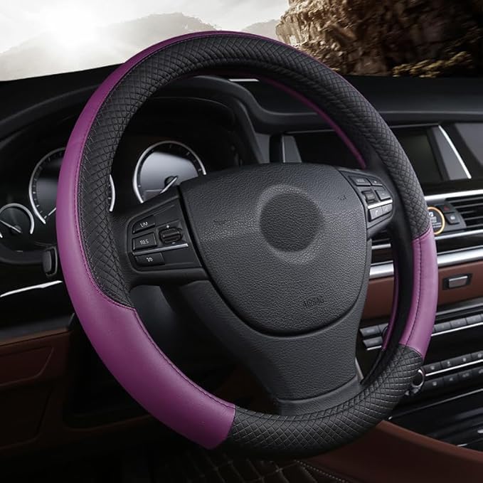 Steering Wheel Cover for Kia Soul 2020-2025, Leather Easy Installation Car Interior Accessories Breathable Auto Protector Non Slip Grip,Purple