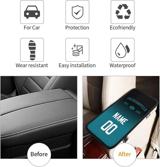 Custom Car Armrest Cover, Add Personalized Name and Number - Auto Center Console Pad, Fit Most Cars