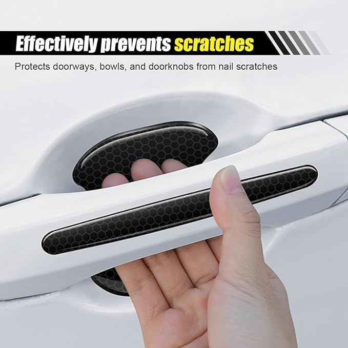 8PCS Car Door Handle Cup Scratch Protector Reflective Sticker - Anti-Scratch Car Door Handle Paint Cover Protective Film Traceless Stickers - Non-Marking Auto Doors Handles Bowl Sticker