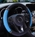 WLERIR Microfiber Leather Steering Wheel Cover with Anti-Slip Lining Universal Car Accessory for Steering Wheel with a Diameter of 14.5-15 inch (Blue)