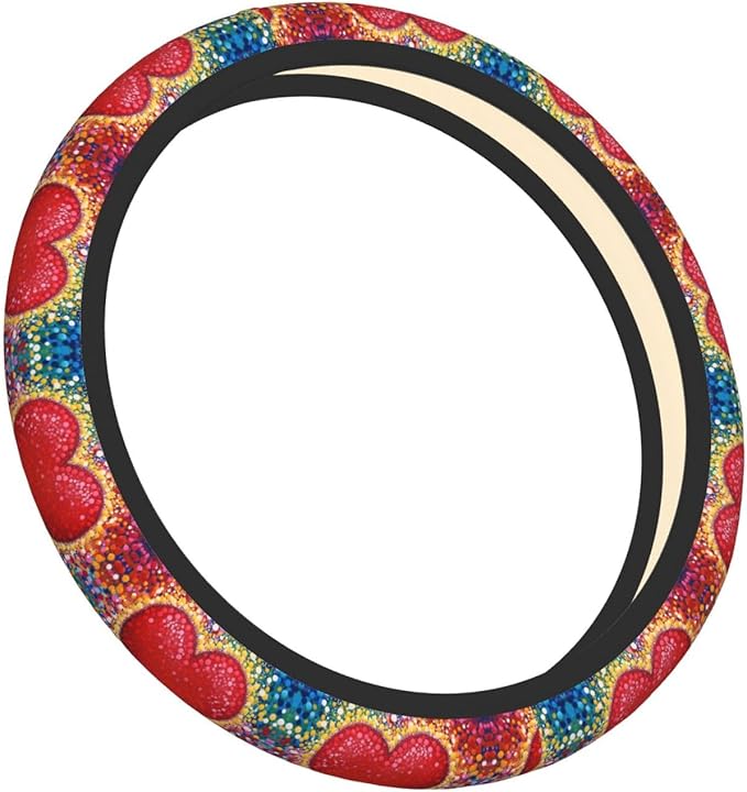 Pieces of Red-Heart Universal Fit Steering Wheel Cover for Car, Truck, and SUV, Durable Steering Wheel Protection