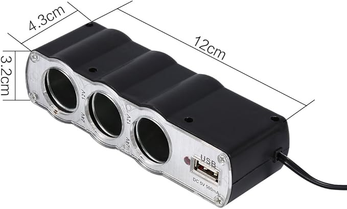 EBTOOLS Cigarette Lighter Socket Splitter, 3 Socket Car Cigarette Lighter Socket Splitter DC Power Charger Adapter with USB Socket