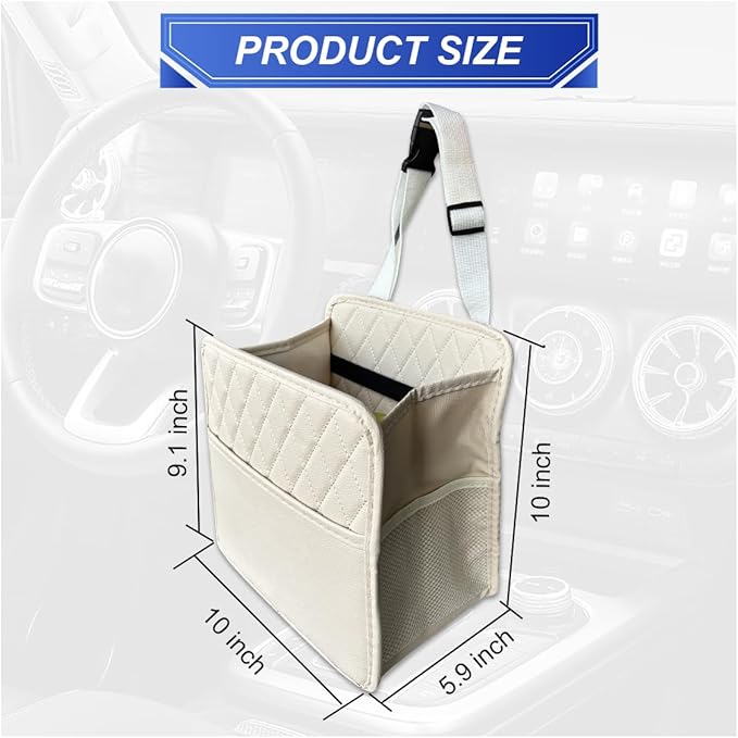 Car Back Seat Organizer, Waterproof Leather Automotive Backseat Hanging Bag with Cup Holders, Large Capacity Car Trash Can, Vehicle Travel Accessories for Most Vehicles (1PC/Beige)