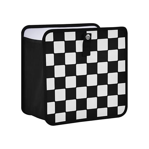 Car Trash Can Car Organizer Car Garbage Can with Adjustable Strap for Back Front Seat Console Waterproof Leakproof Collapsible Portable 8.66 Inch Checkerboard