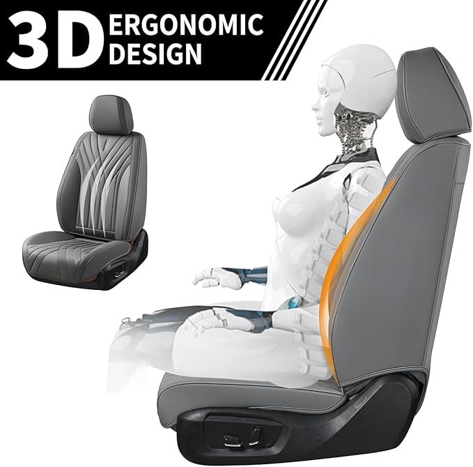 FLORICH Front Automotive Seat Covers, 2 Pcs Leather Seat Covers, Breathable Car Seat Covers, Waterproof Seat Cover, Gary Car Seat Cushion, Car Seat Protector Vehicle for Cars Sedan SUV Truck