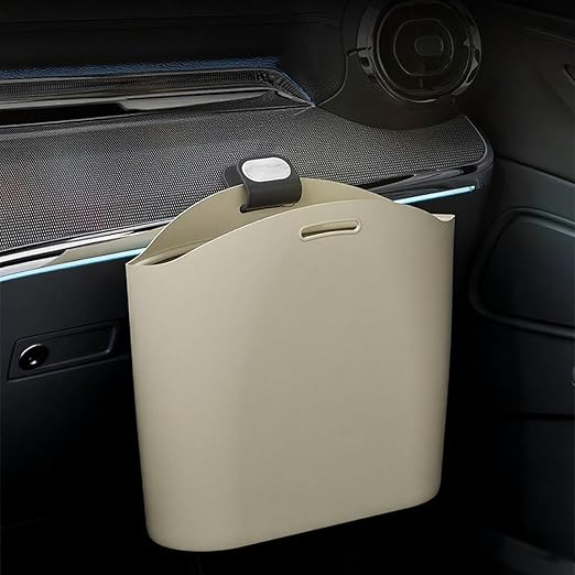 Car Silicone Hanging Trash Bag with Hook - 10.3x8.3in Leak-Proof Organizer Easy Clean, Waterproof Garbage Storage Bag, Multipurpose Trash Bin for Car (Black)