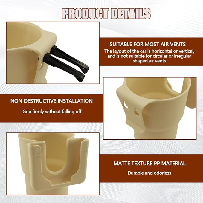 Car Cup Holder Expander, Cup Holder for Car, 2-in-1 Mobile Phone Drink Adapter, Auto Interior Accessories Multifunction Auto Seat Back and Armrest Box Storage Device for Most Vehicles (Beige)