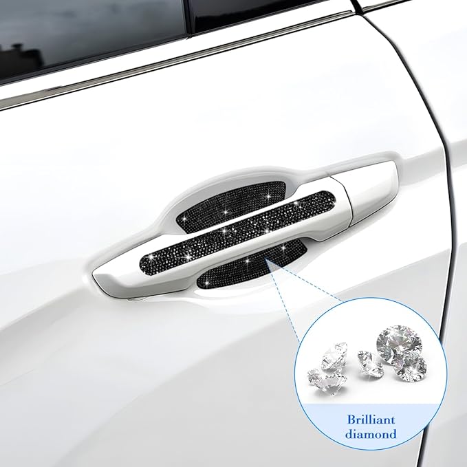 Mandark 8PCS Bling Car Door Handle Protector, Crystal Rhinestone Vehicle Door Bowl Protective Sticker, Glitter Anti-Scratch Auto Decor Decals Accessories, Universal for SUV, Sedan, Truck (Black)