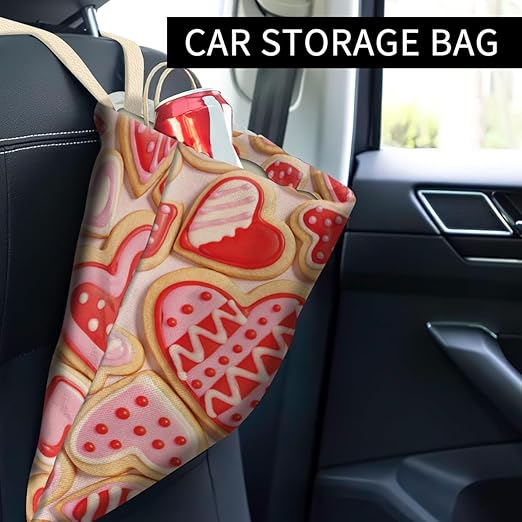 Car Trash Can, Cute Car Trash Bag, Hanging Car Organizer and Storage Bag, Trash Bin for Car Accessories, Vehicle, Travelling, Camping Cute Pink Heart