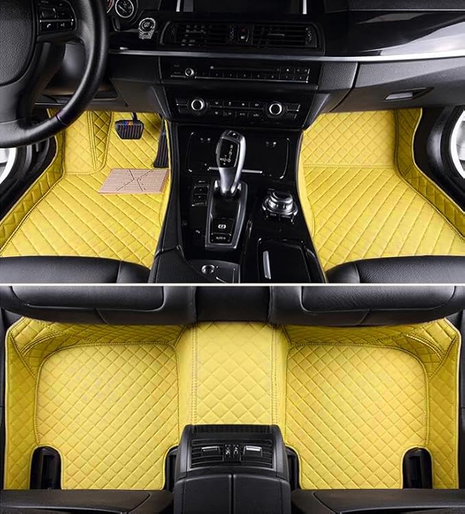Custom Leather Car Mats, Vehicle-Specific Fit All-Weather Floor Mats, 100% Waterproof Anti-Slip Durable Protection for SUV Truck Sedan, Precision Tailored Protection (Yellow car mat)