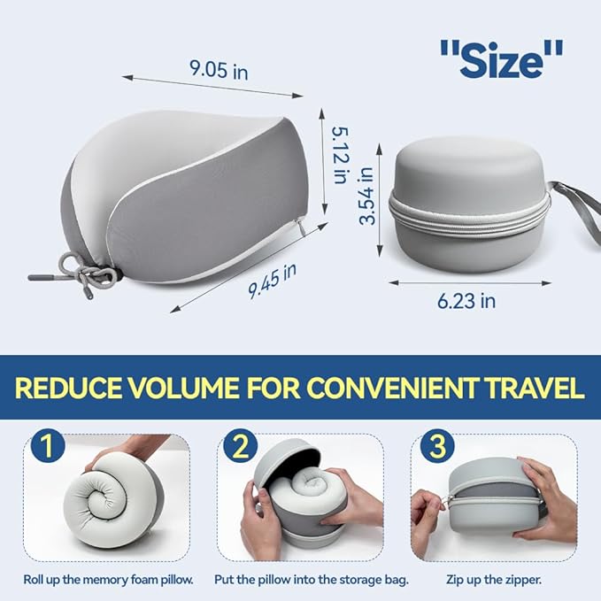 Letumalos Memory Foam Neck Pillow for Travel Adjustable Airplane Pillow 100 Percent Memory Foam Ergonomic Support for Sleeping on Flights Cars Office Home Use for Adults Men Women