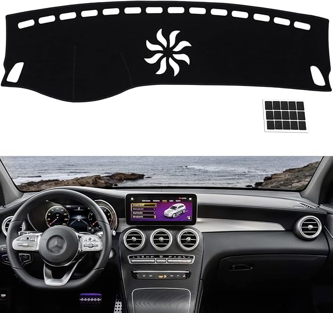 TUCAREST Dash Cover Fit for 16-22 Me-rcedes-Benz GLC250 GLC300 GLC300e GLC350e GLC43 GLC63 AMG S Nonslip Dash Cover Board Mat Sunshade No-Glare Slip Pad Carpet Sunshield Protector Flannel Black