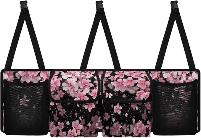 Car Trunk Organizer with 4 Pockets, Cherry Blossom Car Storage Organizer Oxford Cloth (37.01"*11.8") Portable Car Storage Bag with 4 Pocekt, Hanging Car Organizer for SUV/MPV/Truck/Van/Sedan