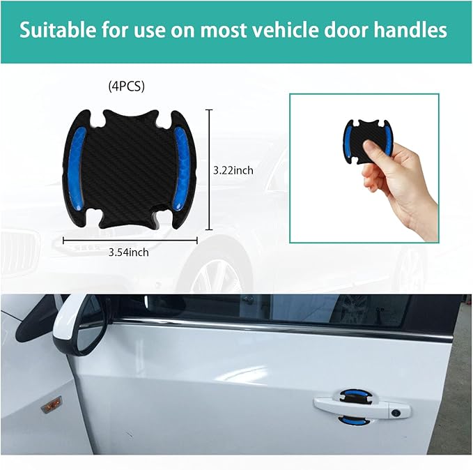 Augeny 4PCS Car Handle Protector Reflective Stickers, Universal 3D Carbon Fiber Auto Door Paint Guard, Anti-Scratch Bowl Protective Film for Most Cars (Blue)