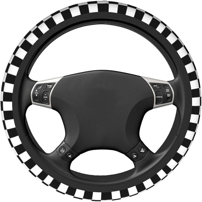 Black and White Race Checkered Steering Wheel Cover for Women Men Girls Car Accessories Decor Anti-Slip Neoprene Auto Steering Wheel Covers Protector Universal 15 Inch