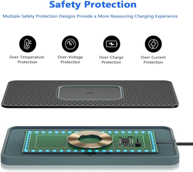 Cordless Car Charging Pad for Mini Electric, 5W/7.5W/10W/15W/20W Charging, Trim-to-Fit Non-Slip Phone Charging Mat with 8 Ambient Light Modes, 100cm Cable,A USB