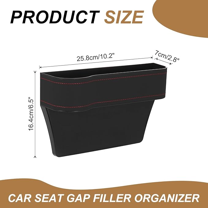 HARFINGTON Car Seat Gap Filler Organizer 10.2 x 6.5 x 3.1 Inch ABS+Leather Universal Car Organizer Storage Box Between Seat and Console (Left) with Cup Holders for Phone Keys, Black