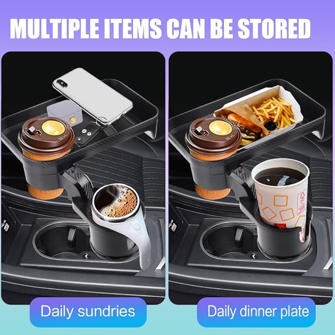 Car Cup Holder Expander Tray, Drink Holders for Car, 360° Rotation Detachable Tray Table, 2 Bling Car Coasters Included, Compatible with Yeti, Hydro, 16-32 oz etc, Universal for Cars, Vehicles, SUV