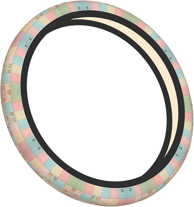 Squares Fabric Pattern Universal Fit Steering Wheel Cover for Car, Truck, and SUV, Durable Steering Wheel Protection