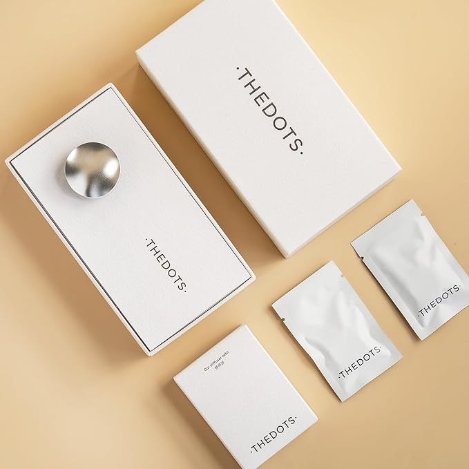 THEDOTS Silver Car Air Freshener, Frosted Ebony Scent, Solid Metal Fragrance, Odor Eliminator Auto Accessories for Men Gift