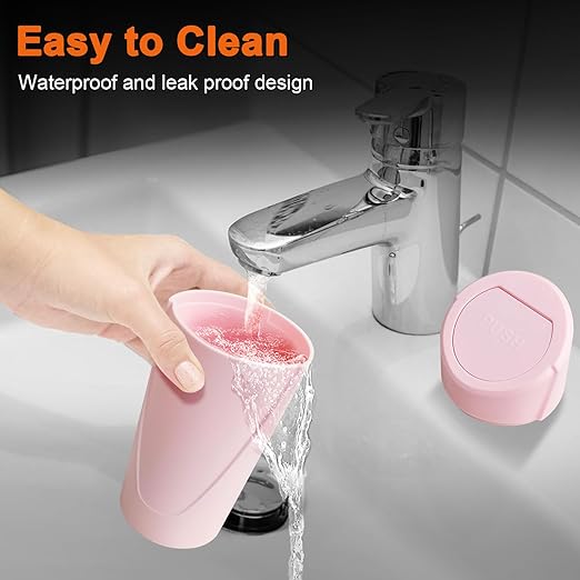 Kincown Car Trash Can, Mini Car Trash Bin with Lid, Leakproof Cup Holder Car Garbage Can with 20 Trash Bags, Vehicle Front Back Seat Organizers and Storage for Car, Home, Office, Pink
